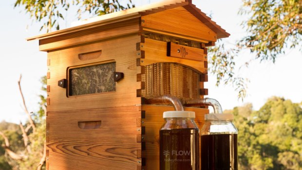 A western red cedar Flow™ Hive Classic, made for the American market. 
