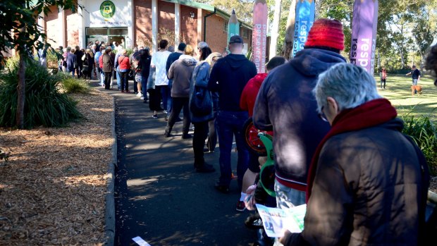 A long queue of voters outside a polling station in Sydney on Saturday.