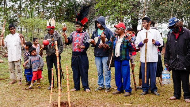 Kaiowa tribespeople at Tey Kue reserve, Mato Grosso do Sul, Brazil.