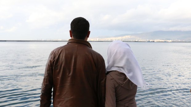 Syrians Abu Jabar, 29 and Um Jabar, 23, had never seen the sea. Soon they will tackle it on a dangerous crossing to Europe from Izmir, Turkey. 