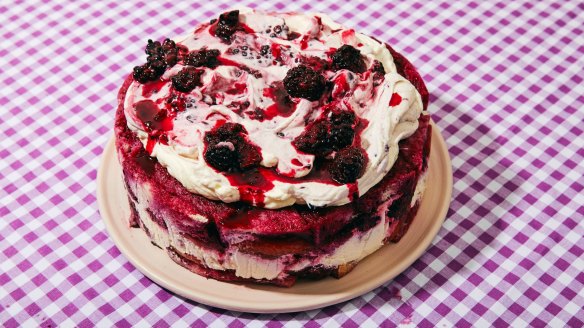 Alison Roman summer fruit recipes. Good Food use only. Single use only. Image downloaded during NYT Cooking trial Jan-Feb 2020. A spin on British summer pudding layers sliced bread with berries, peaches and freshly whipped cream, in New York, July 23, 2019. The dessert looks and eats like a giant, berry-stained tiramisÃÂÃÂ¹. Food Stylist: Alison Roman. (Michael Graydon &amp; Nikole Herriott/The New York Times)