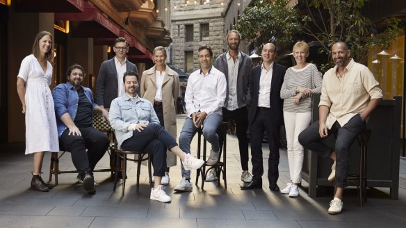 Justin Hemmes and his team at Ivy from left to right: florist Hannah Coomber of Palings Flowers, chef Mike Eggert, group bars manager Sam Egerton, Bar Topa's Jordan Toft, Bettina Hemmes, Nathan Johnson of  Felix/Little Felix, Justin Hemmes, Franck Moreau, Lorraine Godsmark from Lorraine's Patisserie, Simon Zalloua.