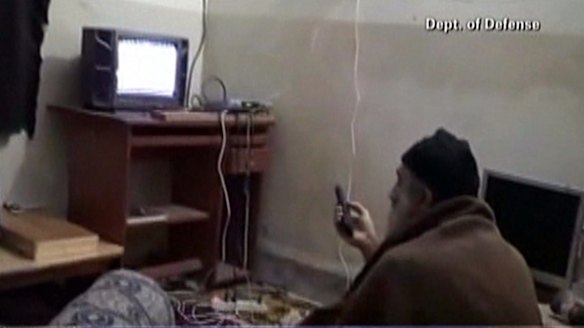 Al-Qaeda leader Osama bin Laden watching television at his compound in Abbottabad, Pakistan.