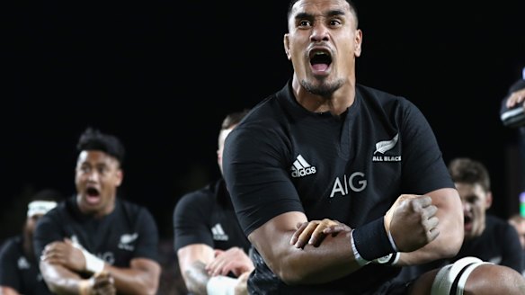 Face of determination: Jerome Kaino performs the haka before kick-off.