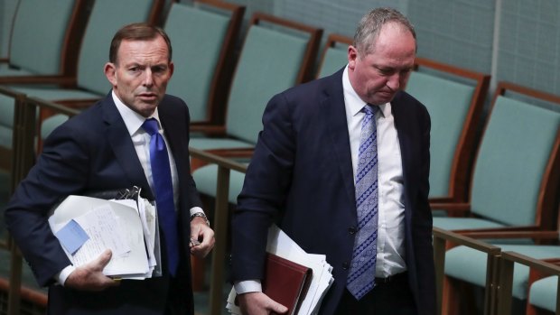 Former prime minister Tony Abbott and former deputy prime minister Barnaby Joyce leave QT today.