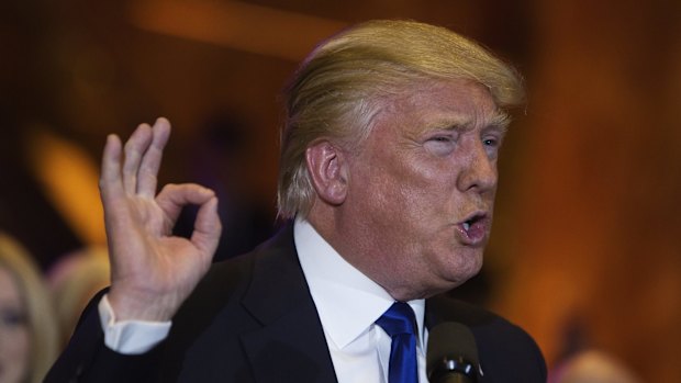 Donald Trump speaks at an election night event in New York.