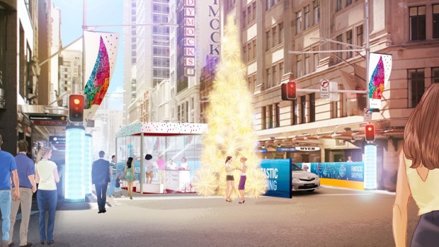 Artist's impression of George Street at Christmas, after closure for light rail construction