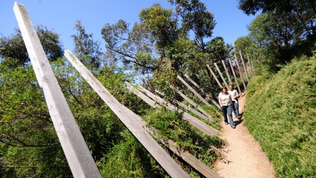 The Falling Fence sculpture on Herring Island.