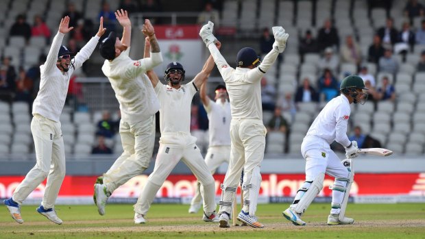 South Africa's Duanne Olivier (right) is caught by England's Ben Stokes (second left) as England win the Test match.