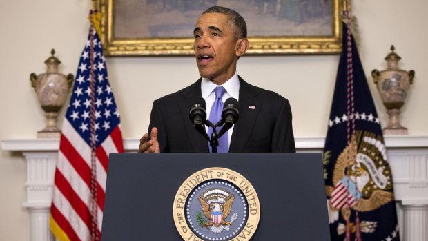 President Barack Obama speaks about the release of Americans by Iran on Sunday.