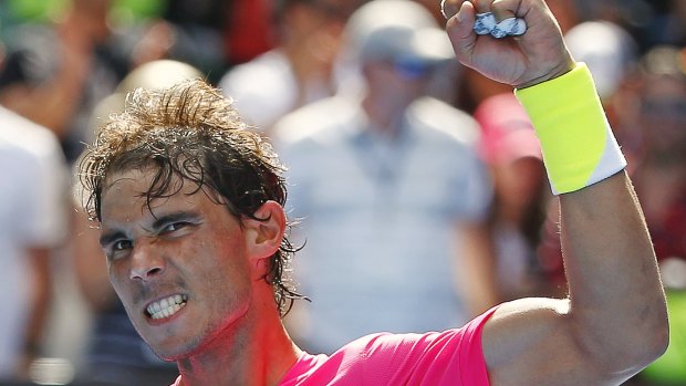 Oh yeah: Rafael Nadal celebrates his victory over Mikhail Youzhny.
