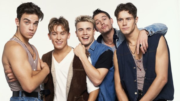 "The fat dancer'' Robbie Williams (far left) with his Take That bandmates about 1992. 