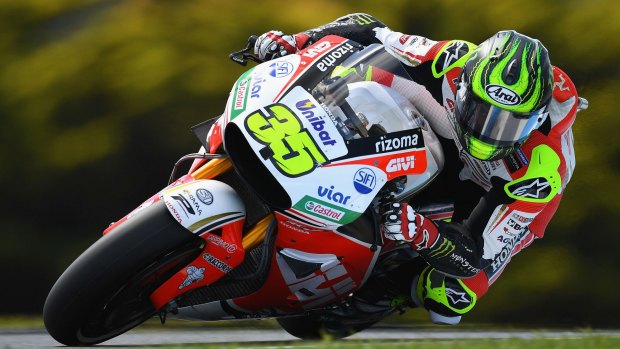 Pushing hard: Cal Crutchlow of Great Britain and LCR Honda during warm up at the Phillip Island circuit.