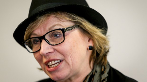 Rosie Batty at a media conference after giving evidence at the Victorian Royal Commission into Family Violence. 