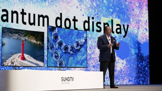 Joe Stinziano, executive vice president of Samsung Electronics, speaks at the 2016 Consumer Electronics Show (CES) in Las Vegas.