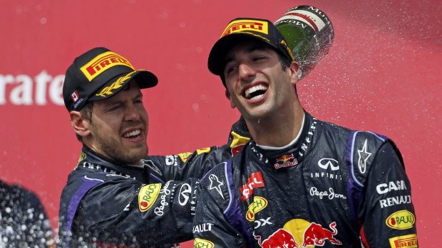 Top dog: Daniel Ricciardo, right, got the best of team-mate Sebastian Vettel, left, this year.