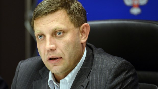 Alexander Zakharchenko, Prime Minister of the self-proclaimed Donetsk People's Republic and presidential candidate, speaks to the media on election day.