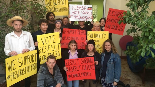 Advocates for the cancellation of the Australia Day fireworks gather at the City of Fremantle meeting earlier this year.