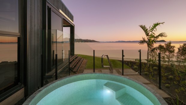 Each luxury pavilion spills out to a private heated plunge pool overlooking Hayman Bay.