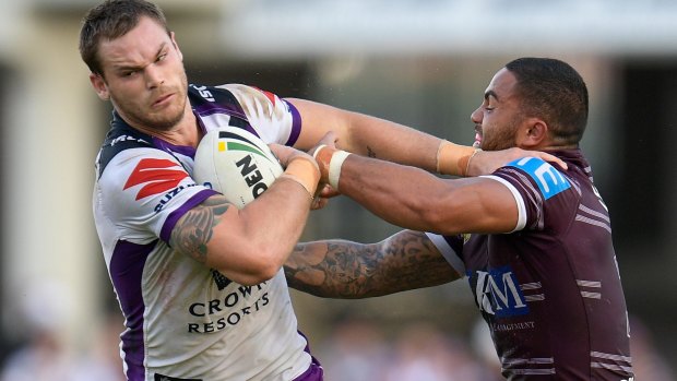 On the charge: Melbourne centre Cheyse Blair has a lot of confidence in new playmaker Cameron Munster.