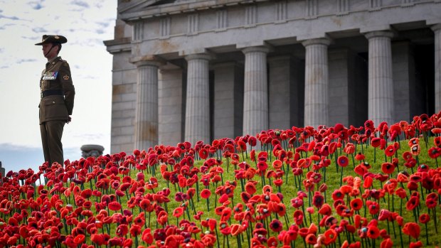 Soldier Daryll Miller at the Remembrance Day service at the Shrine of Remembrance.