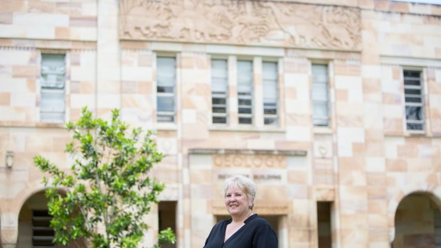 Suzanne Parker, author of Carving a History: a guide to the Great Court, pictured in the Great Court at The University of Queensland.