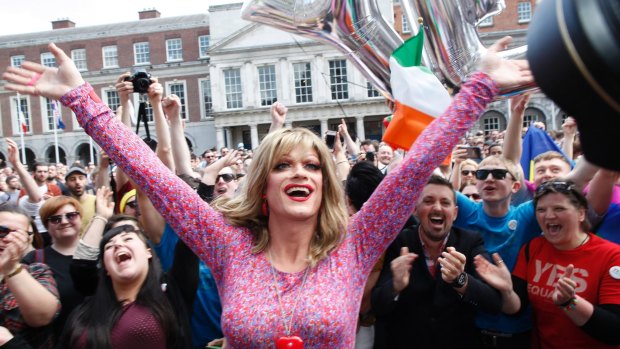 Rory O'Neill, known by the drag persona Panti, celebrates Ireland's decision to back gay marriage in the world's first national referendum on the issue.