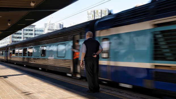 The XPT Train from Sydney to Melbourne leaving Central Station. 