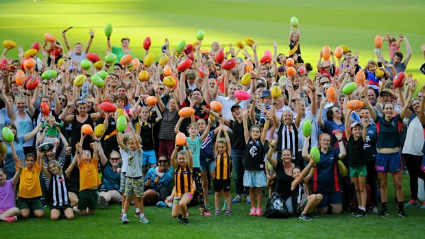 The MCG came alive with AFLW players – and their young fans – on the eve of
International Women’s Day.