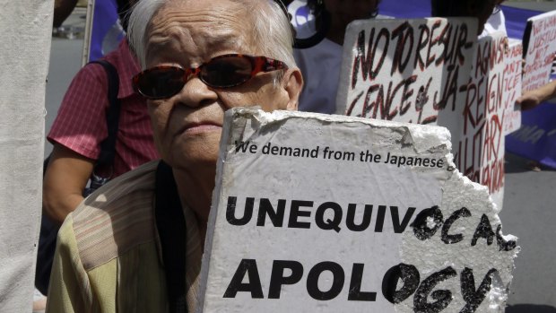 Remedios Tecson, 85, a Filipino "comfort woman" during World War II, protests at the Japanese Embassy in Manila.