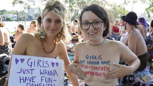 About 50 women attended the free the nipple picnic in Orleigh Park, West End.