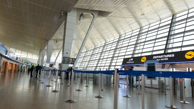 An empty departure hall of Terminal 3 at the Ben Gurion Airport.