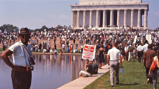 A crowd gathers at the Lincoln Memorial for the March on Washington, featured in <I>I Am Not Your Negro</I>.