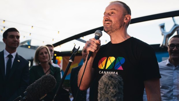 Andrew Barr at the Braddon street party to celebrate the marriage equality vote result. 