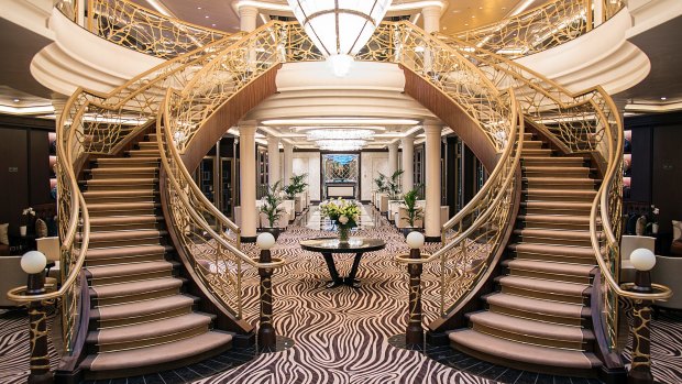 The soaring atrium makes a powerful first impression for embarking guests.