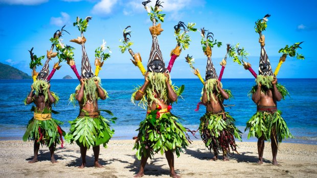 Malekula masks worn for Nalawan Festival at South West Bay.