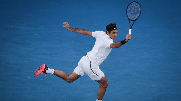 Roger Federer in action against Tomas Berdych.