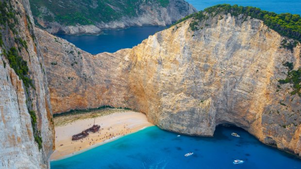 The MV Panagiotis isn't the most impressive ship in the world, but it is in a stunning location: Navagio Beach on Greek island of Zakynthos.