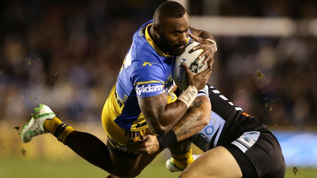 Semi Radradra in action for the Eels against the Sharks on Saturday.