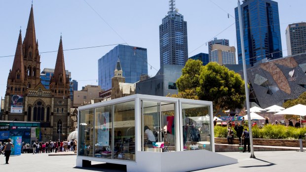 Xero's pop-up retail space in Federation Square, Melbourne. Its first tenant is fashion accessories and homewares retailer Squeak.