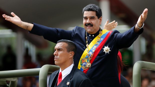 Venezuela's President Nicolas Maduro at a military parade commemorating the country's Independence Day in Caracas.