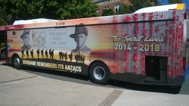 This Anzac tribute print will be seen on a Brisbane City Council bus for the next four years.