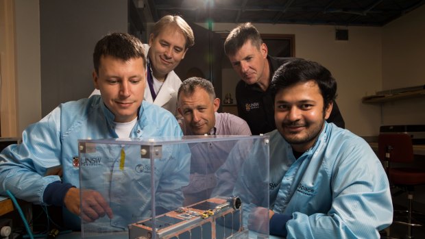 On campus in SEIT labs and at the Falcon Telescope are (from left) Igor Dimitrijevic, Simon Barraclough, Douglas Griffin, Russell Boyce  and Arvind Ramana.