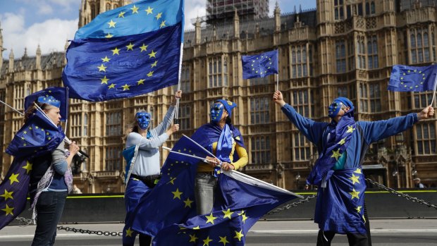 An anti-Brexit protest outside the Houses of Parliament this month. Osborne regards the Remain campaign's defeat as a personal failure.
