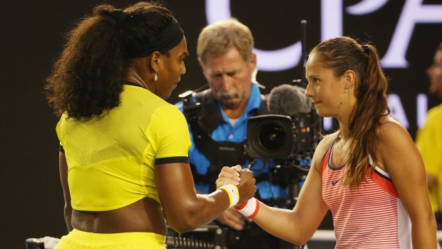 Getting to grips: Serena Williams breezed past her third round opponent Daria Kasatkina.