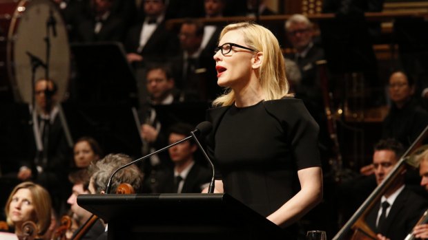 Cate Blanchett during her celebrated address to Gough Whitlam's state memorial service in November.