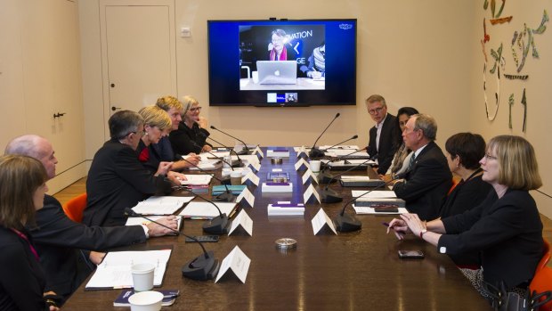 The working group, including Foreign Affairs Minister Julie Bishop and former New York mayor Michael Bloomberg  at Bloomberg Philanthropies in New York on Friday.