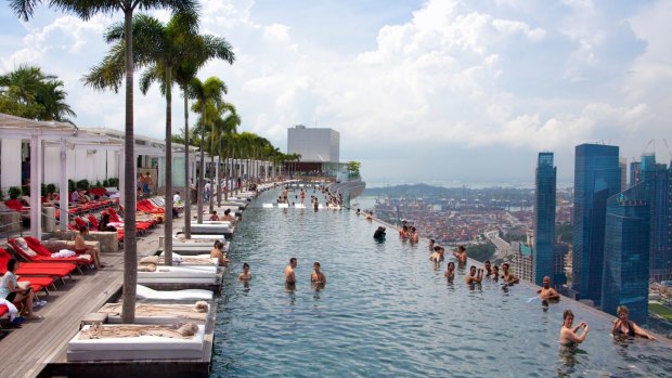 Infinity pool at Marina Bay Sands hotel in Singapore.