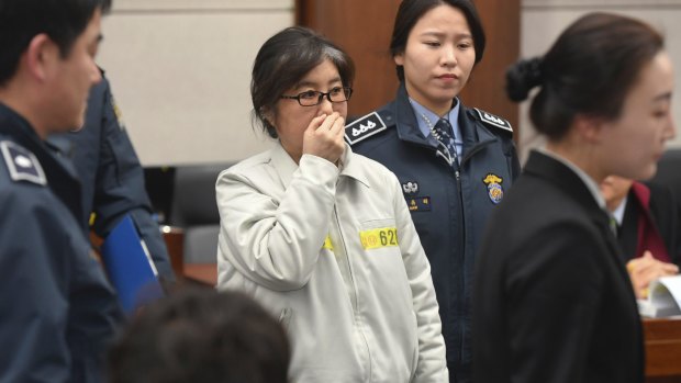 Choi Soon-sil, the the jailed secretive confidante of South Korean President Park Geun-hye, arrives for her trial on January 17.