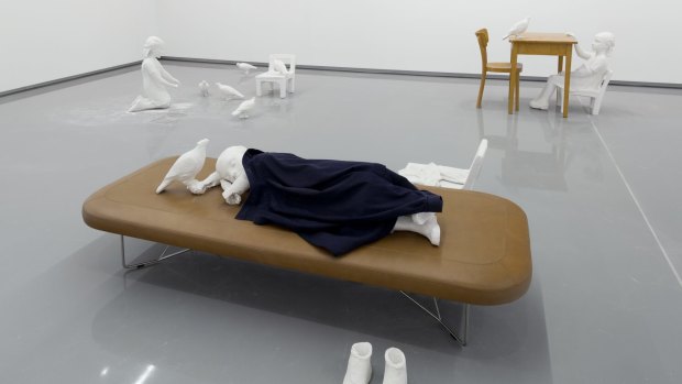 Installation view, Dominik Lang: <i>Girl with Pigeon</i>.